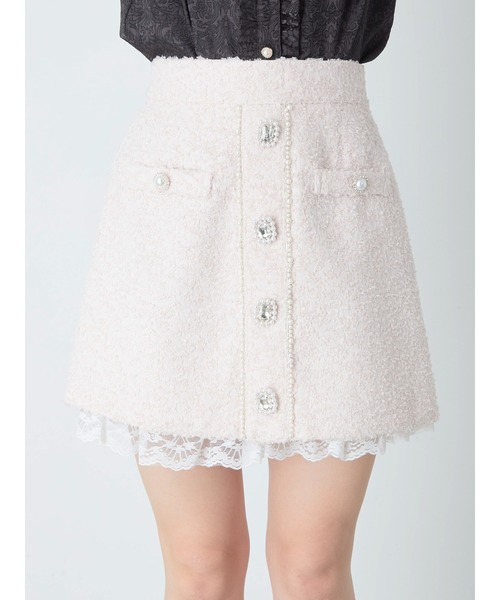Ank Rouge(アンクルージュ)の「ファンシージャガードフロントビジューSK(スカート・レディース・ブラック/オフホワイト/ピンク・M)」の9枚目の写真