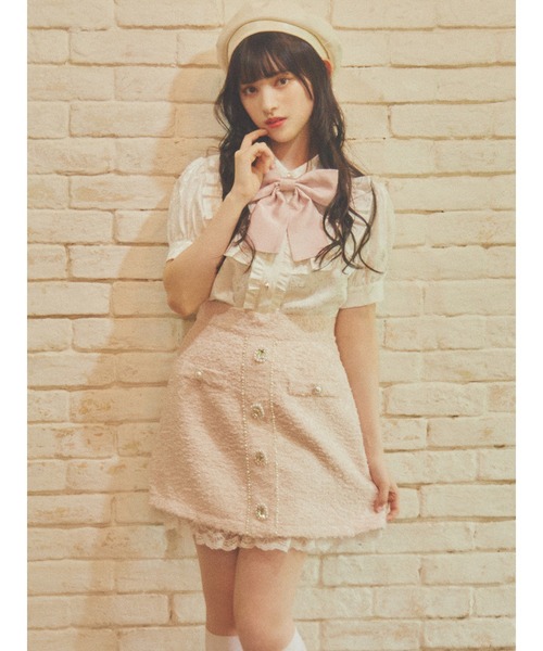 Ank Rouge(アンクルージュ)の「ファンシージャガードフロントビジューSK(スカート・レディース・ブラック/オフホワイト/ピンク・M)」の14枚目の写真