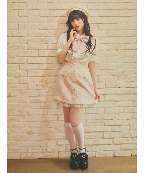 Ank Rouge(アンクルージュ)の「ファンシージャガードフロントビジューSK(スカート・レディース・ブラック/オフホワイト/ピンク・M)」の15枚目の写真