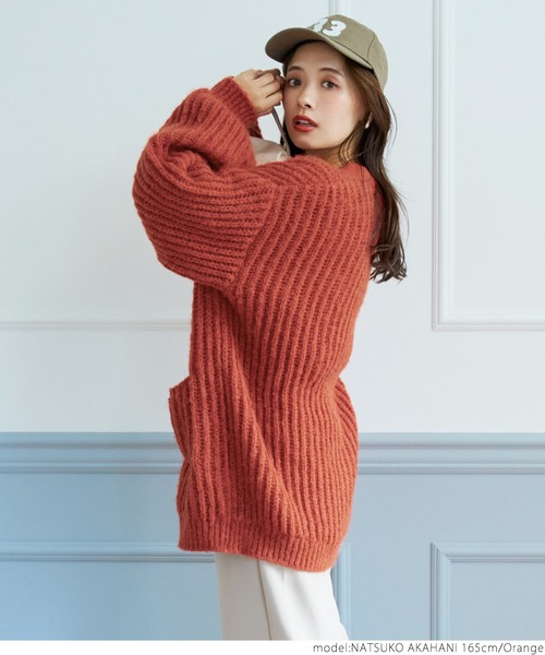 coca（coca）（コカ）の「ふわふわローゲージカーディガン（カーディガン/ボレロ・レディース・オレンジ/アイボリー・ONE SIZE）」の12枚目の写真