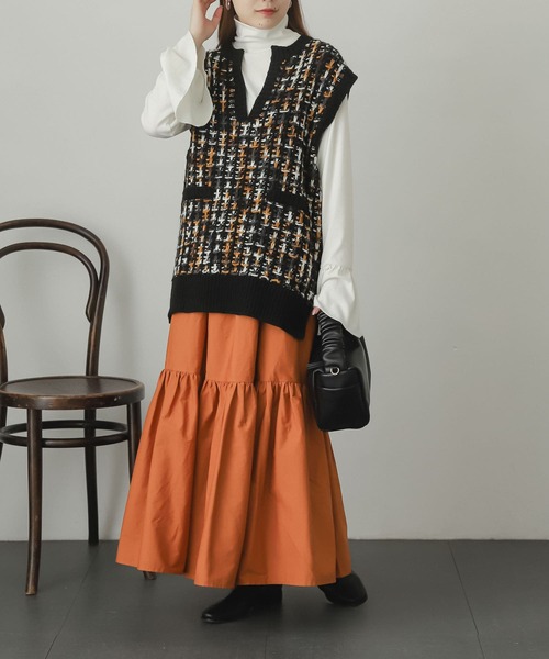 SENSE OF PLACE by URBAN RESEARCH（センスオブプレイスバイアーバンリサーチ）の「ギャザーティアードスカート（スカート・レディース・パープル/アイボリー/マスタード/ブラック・ONE）」の19枚目の写真