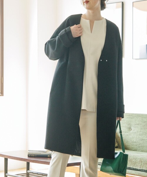 THE SHOP TK （ザ ショップ ティーケー ）の「◆ウールライクノーカラーロングコート（ノーカラーコート・レディース・ブラウン系/ライトベージュ/ブラック/ブラウン系その他・11/13/12/14）」の5枚目の写真