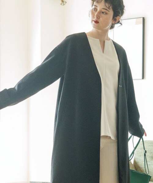 THE SHOP TK （ザ ショップ ティーケー ）の「◆ウールライクノーカラーロングコート（ノーカラーコート・レディース・ブラウン系/ライトベージュ/ブラック/ブラウン系その他・11/13/12/14）」の6枚目の写真