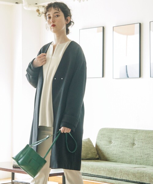 THE SHOP TK （ザ ショップ ティーケー ）の「◆ウールライクノーカラーロングコート（ノーカラーコート・レディース・ブラウン系/ライトベージュ/ブラック/ブラウン系その他・11/13/12/14）」の7枚目の写真