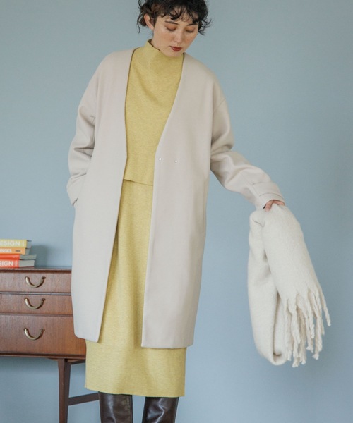 THE SHOP TK （ザ ショップ ティーケー ）の「◆ウールライクノーカラーロングコート（ノーカラーコート・レディース・ブラウン系/ライトベージュ/ブラック/ブラウン系その他・11/13/12/14）」の4枚目の写真