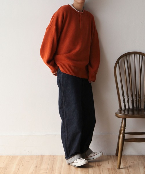 Chillfar(チルファー)の「ヘンリーネックボリュームニット(ニット/セーター・レディース・イエロー/オレンジ/ネイビー/グリーン/アイボリー/カーキ/グレー/ピンク・FREE)」の19枚目の写真