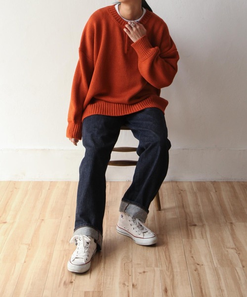 Chillfar(チルファー)の「ヘンリーネックボリュームニット(ニット/セーター・レディース・イエロー/オレンジ/ネイビー/グリーン/アイボリー/カーキ/グレー/ピンク・FREE)」の14枚目の写真