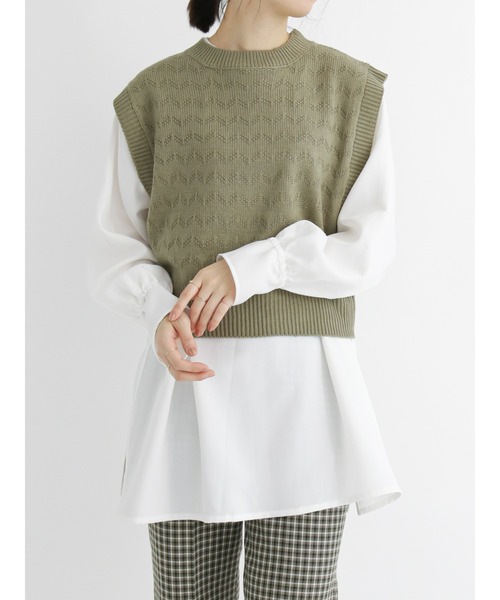 Samansa Mos2 blue（サマンサモスモスブルー）の「ショートニットベスト（ニット/セーター・レディース・カーキ/チャコール/キナリ・ﾌﾘ-）」の8枚目の写真