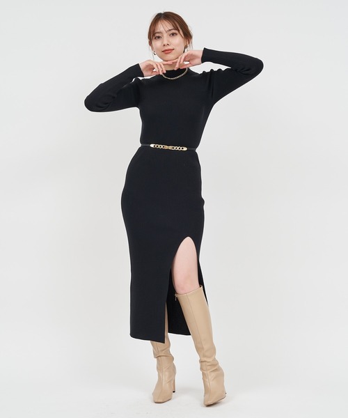 ROYAL PARTY(ロイヤルパーティー)の「【ZOZO限定】スリットリブニットワンピース(ワンピース・レディース・ベージュ/グリーン/ボルドー/ブラック・FREE)」の16枚目の写真