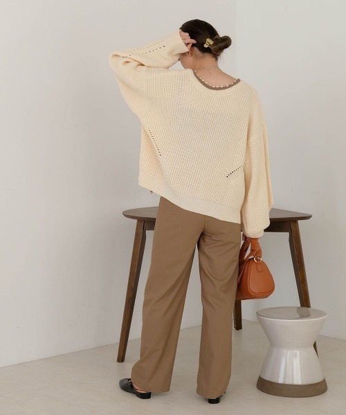 Bab（バブ）の「バイカラーパールカーディガントップス（カーディガン/ボレロ・レディース・チャコールグレー/アイボリー/モカ・FREE）」の7枚目の写真