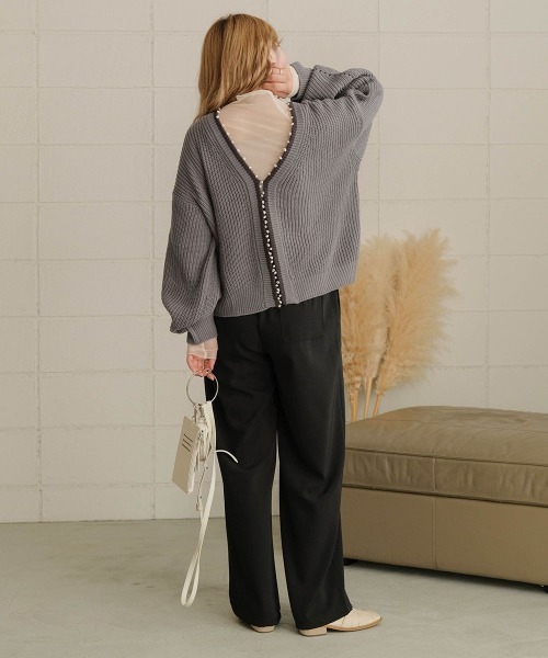 Bab（バブ）の「バイカラーパールカーディガントップス（カーディガン/ボレロ・レディース・チャコールグレー/アイボリー/モカ・FREE）」の17枚目の写真