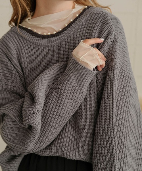 Bab（バブ）の「バイカラーパールカーディガントップス（カーディガン/ボレロ・レディース・チャコールグレー/アイボリー/モカ・FREE）」の13枚目の写真