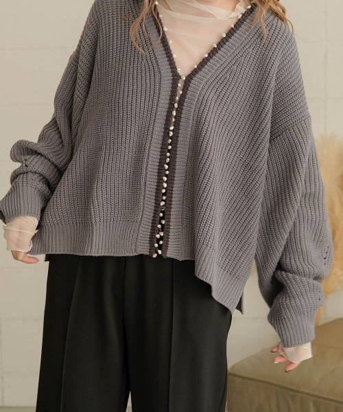 Bab（バブ）の「バイカラーパールカーディガントップス（カーディガン/ボレロ・レディース・チャコールグレー/アイボリー/モカ・FREE）」の20枚目の写真