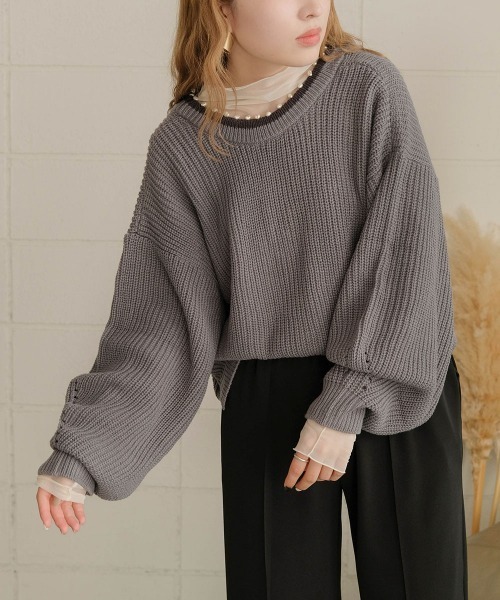 Bab（バブ）の「バイカラーパールカーディガントップス（カーディガン/ボレロ・レディース・チャコールグレー/アイボリー/モカ・FREE）」の9枚目の写真