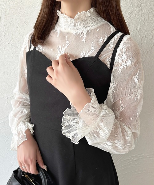 【美品】&ellecy  アンドエルシー　トップス　レース　キャンディスリーブ 保障できる】 美品】&ellecy アンドエルシー トップス レース