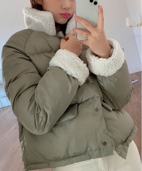 by muni:r（バイ ムニール）の「フリースカラーショートダウン（ダウンジャケット/コート・レディース・ブラック/アイボリー/カーキ・FREE）」の10枚目の写真