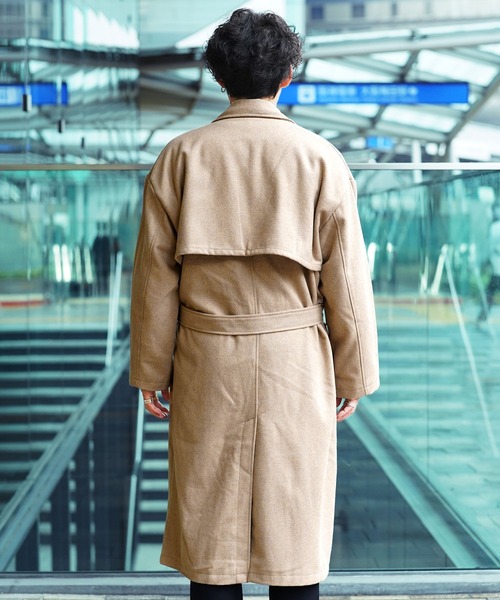 roshell（ロシェル）の「マキシ丈 ロング オーバーサイズ メルトントレンチコート（トレンチコート・メンズ・ベージュ/チャコールグレー/ブラック・MEDIUM/LARGE）」の9枚目の写真