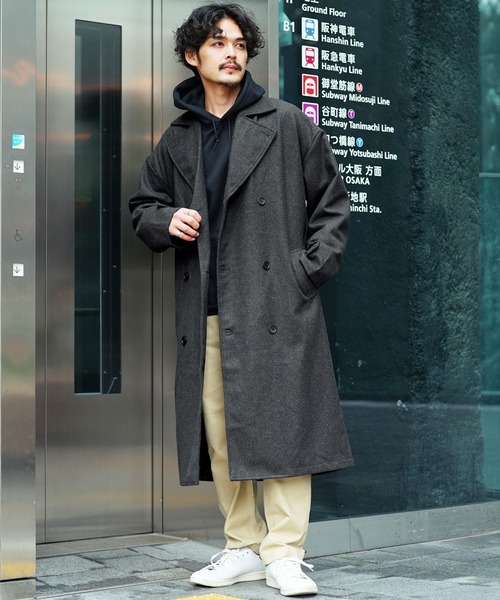 roshell（ロシェル）の「マキシ丈 ロング オーバーサイズ メルトントレンチコート（トレンチコート・メンズ・ベージュ/チャコールグレー/ブラック・MEDIUM/LARGE）」の5枚目の写真