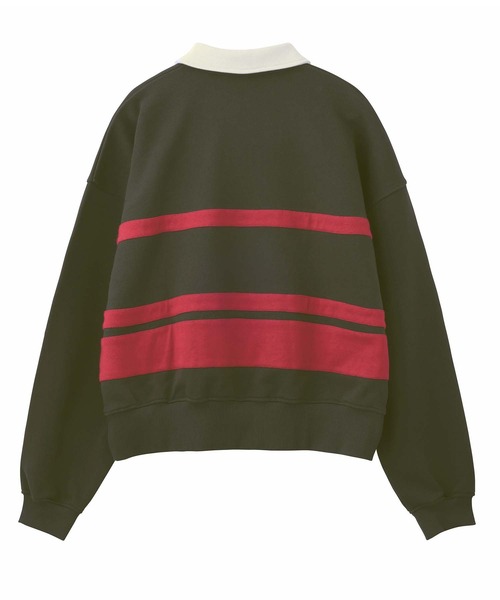 X-girl（エックスガール）の「SWEAT POLO TOP（スウェット・レディース・チャコール/ピンク/ホワイト・M/S）」の5枚目の写真