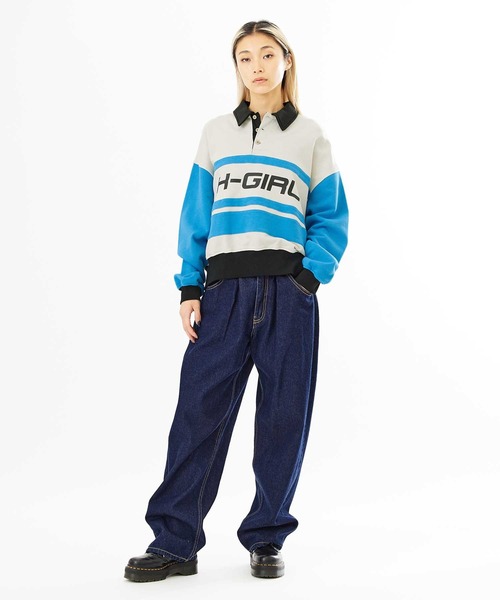 X-girl（エックスガール）の「SWEAT POLO TOP（スウェット・レディース・チャコール/ピンク/ホワイト・M/S）」の16枚目の写真