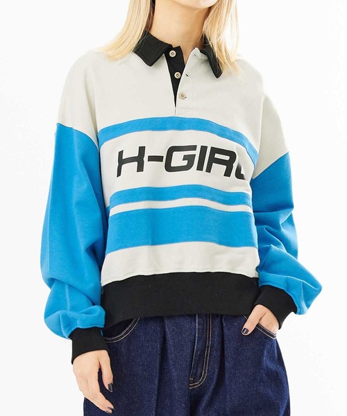 X-girl（エックスガール）の「SWEAT POLO TOP（スウェット・レディース・チャコール/ピンク/ホワイト・M/S）」の12枚目の写真