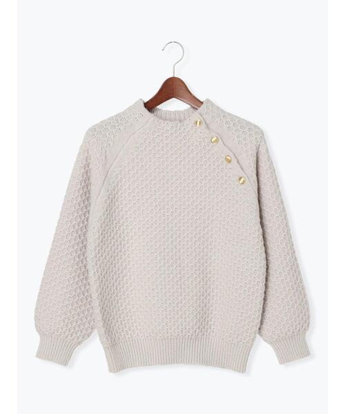 Te chichi TERRASSE（テチチテラス）の「鹿の子編みメタルボタンニット（ニット/セーター・レディース・ネイビー/オフホワイト/グレー・ﾌﾘ-）」の4枚目の写真