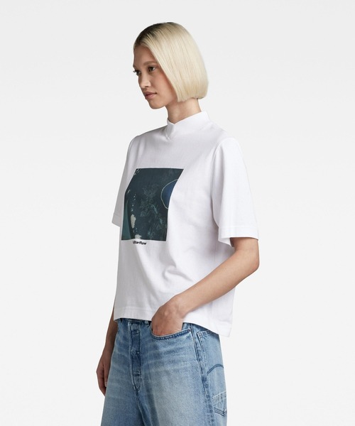 G-STAR(ジースター)の「EYE DYE BOXY MOCK V-NECK TOP/オーバーサイズ/モックネック(Tシャツ/カットソー・レディース・ホワイト/ダークブラック・SMALL/MEDIUM/X-SMALL)」の3枚目の写真