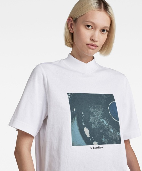 G-STAR RAW (ジースターロゥ) EYE DYE BOXY MOCK V-NECK T-SHIRT (アイダイボクシーモックVネックTシャツ) サステナブル Vモックネック 半袖Tシャツ G-STAR RAW (ジースターロゥ) EYE DYE BOXY MOCK V-NECK T-SHIRT