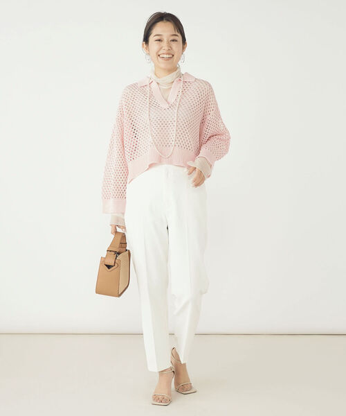 NOLLEY’S（ノーリーズ）の「《手洗い可能》メッシュポロプルオーバーニット（ニット/セーター・レディース・オフホワイト/ベビーピンク・38）」の3枚目の写真
