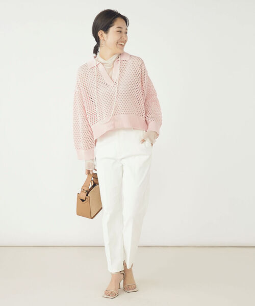 NOLLEY’S（ノーリーズ）の「《手洗い可能》メッシュポロプルオーバーニット（ニット/セーター・レディース・オフホワイト/ベビーピンク・38）」の4枚目の写真