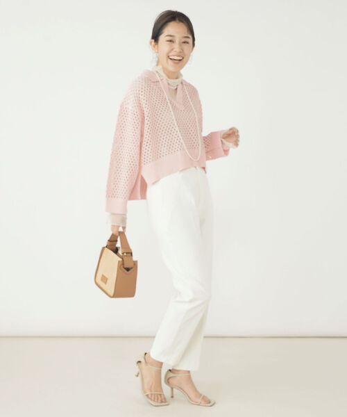 NOLLEY’S（ノーリーズ）の「《手洗い可能》メッシュポロプルオーバーニット（ニット/セーター・レディース・オフホワイト/ベビーピンク・38）」の5枚目の写真