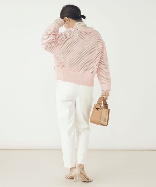 NOLLEY’S（ノーリーズ）の「《手洗い可能》メッシュポロプルオーバーニット（ニット/セーター・レディース・オフホワイト/ベビーピンク・38）」の7枚目の写真