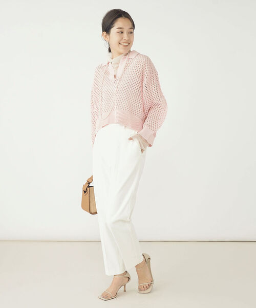 NOLLEY’S（ノーリーズ）の「《手洗い可能》メッシュポロプルオーバーニット（ニット/セーター・レディース・オフホワイト/ベビーピンク・38）」の9枚目の写真