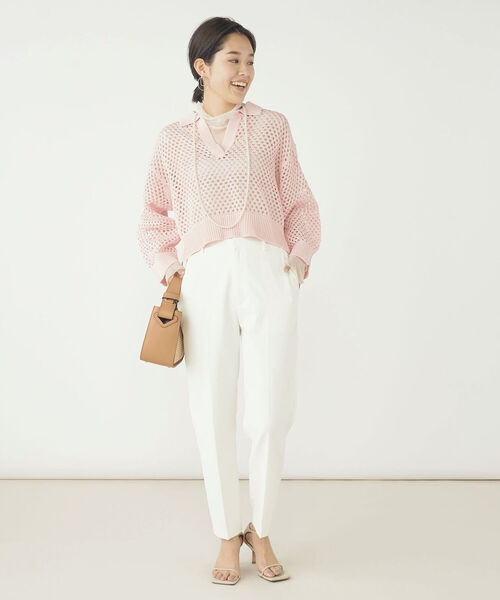 NOLLEY’S（ノーリーズ）の「《手洗い可能》メッシュポロプルオーバーニット（ニット/セーター・レディース・オフホワイト/ベビーピンク・38）」の10枚目の写真