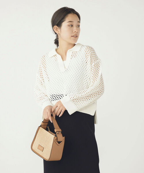 NOLLEY’S（ノーリーズ）の「《手洗い可能》メッシュポロプルオーバーニット（ニット/セーター・レディース・オフホワイト/ベビーピンク・38）」の16枚目の写真