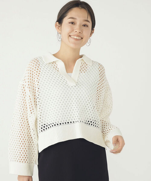 NOLLEY’S（ノーリーズ）の「《手洗い可能》メッシュポロプルオーバーニット（ニット/セーター・レディース・オフホワイト/ベビーピンク・38）」の17枚目の写真