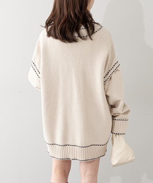 【極美品】ベイジ　2023ss YUZU カーディガン　2way ブラック 4 ワンフォークロージング 1111clothing ◇モヘアタッチ 総柄