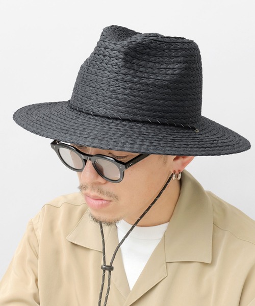 Basiquenti（ベーシックエンティ）の「ドローコード付き ロングブリム ペーパー ハット（ハット・メンズ・ブラック/キャメル・FREE）」の3枚目の写真