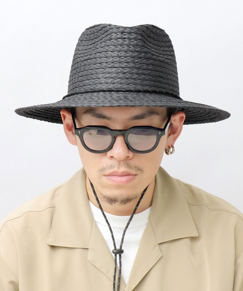 Basiquenti（ベーシックエンティ）の「ドローコード付き ロングブリム ペーパー ハット（ハット・メンズ・ブラック/キャメル・FREE）」の4枚目の写真