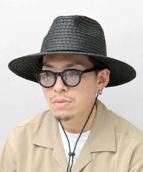 Basiquenti（ベーシックエンティ）の「ドローコード付き ロングブリム ペーパー ハット（ハット・メンズ・ブラック/キャメル・FREE）」の16枚目の写真