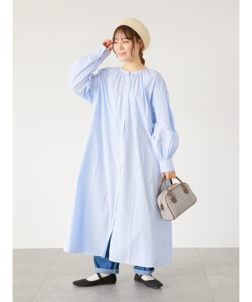 ehka sopo（エヘカソポ）の「ギャザーシャツワンピース（シャツワンピース・レディース・オフホワイト/ブラック/サックスブルー・ﾌﾘ-）」の21枚目の写真