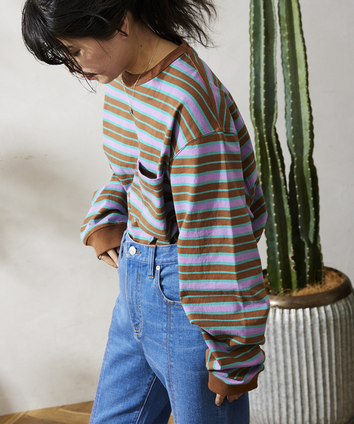 JOURNAL STANDARD relume(ジャーナルスタンダード レリューム)の「Relume Jeans マルチボーダー ロングスリーブTシャツ(Tシャツ/カットソー・メンズ・ホワイト/ブラウン/サックスブルー・MEDIUM/LARGE)」の1枚目の写真