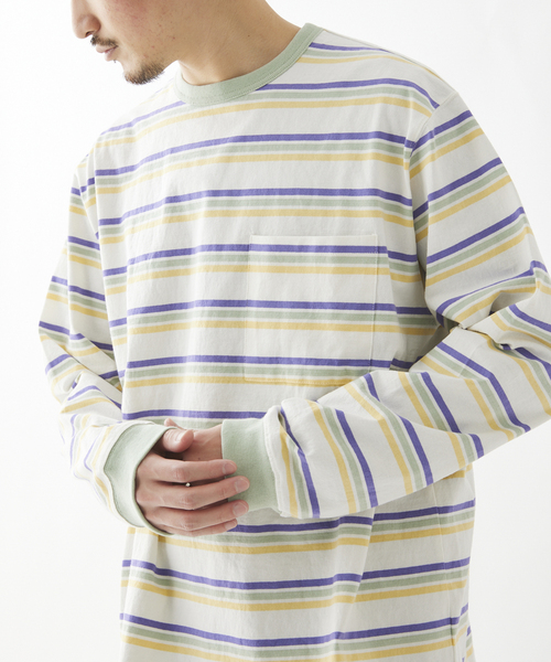 JOURNAL STANDARD relume(ジャーナルスタンダード レリューム)の「Relume Jeans マルチボーダー ロングスリーブTシャツ(Tシャツ/カットソー・メンズ・ホワイト/ブラウン/サックスブルー・MEDIUM/LARGE)」の2枚目の写真