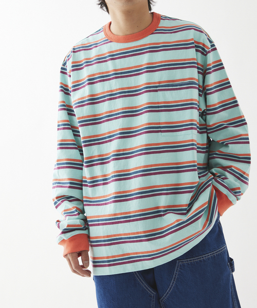 JOURNAL STANDARD relume(ジャーナルスタンダード レリューム)の「Relume Jeans マルチボーダー ロングスリーブTシャツ(Tシャツ/カットソー・メンズ・ホワイト/ブラウン/サックスブルー・MEDIUM/LARGE)」の3枚目の写真