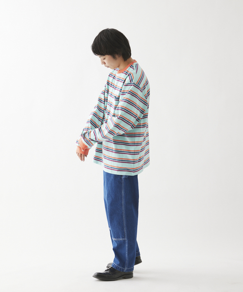 JOURNAL STANDARD relume(ジャーナルスタンダード レリューム)の「Relume Jeans マルチボーダー ロングスリーブTシャツ(Tシャツ/カットソー・メンズ・ホワイト/ブラウン/サックスブルー・MEDIUM/LARGE)」の6枚目の写真