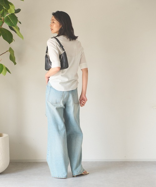 RIVE DROITE（リヴドロワ）の「MONN.:. (モン)/テレコ５分袖Tシャツ（Tシャツ/カットソー・レディース・オフホワイト/ブラック/ネイビー・FREE）」の6枚目の写真