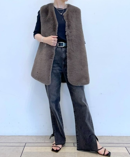 RIVE DROITE（リヴドロワ）の「MONN.:. (モン)/テレコ５分袖Tシャツ（Tシャツ/カットソー・レディース・オフホワイト/ブラック/ネイビー・FREE）」の18枚目の写真