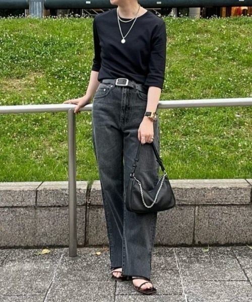 RIVE DROITE（リヴドロワ）の「MONN.:. (モン)/テレコ５分袖Tシャツ（Tシャツ/カットソー・レディース・オフホワイト/ブラック/ネイビー・FREE）」の20枚目の写真