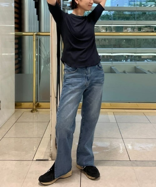 RIVE DROITE（リヴドロワ）の「MONN.:. (モン)/テレコ５分袖Tシャツ（Tシャツ/カットソー・レディース・オフホワイト/ブラック/ネイビー・FREE）」の19枚目の写真