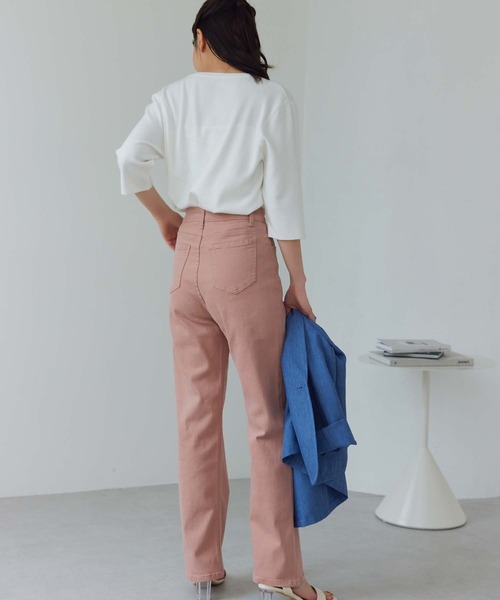 Edit Sheen(エディットシーン)の「ミラクルストレッチカラーツイルストレートパンツ(デニムパンツ・レディース・ピンク/ベージュ/ブラック・S/M/L)」の5枚目の写真